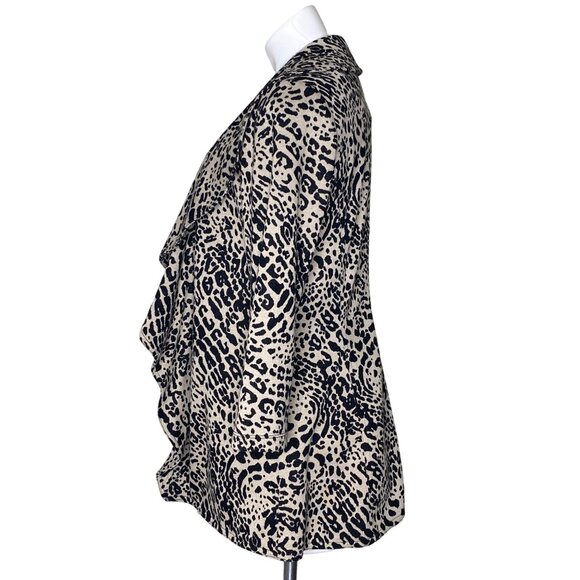 Calvin Klein Leopard Print Ruffle Cardigan, Open Front Black Brown Women's Sz 8 - Picture 6 of 9
